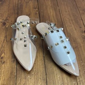 Clear caged flat shoes pointed toe with studs size 6